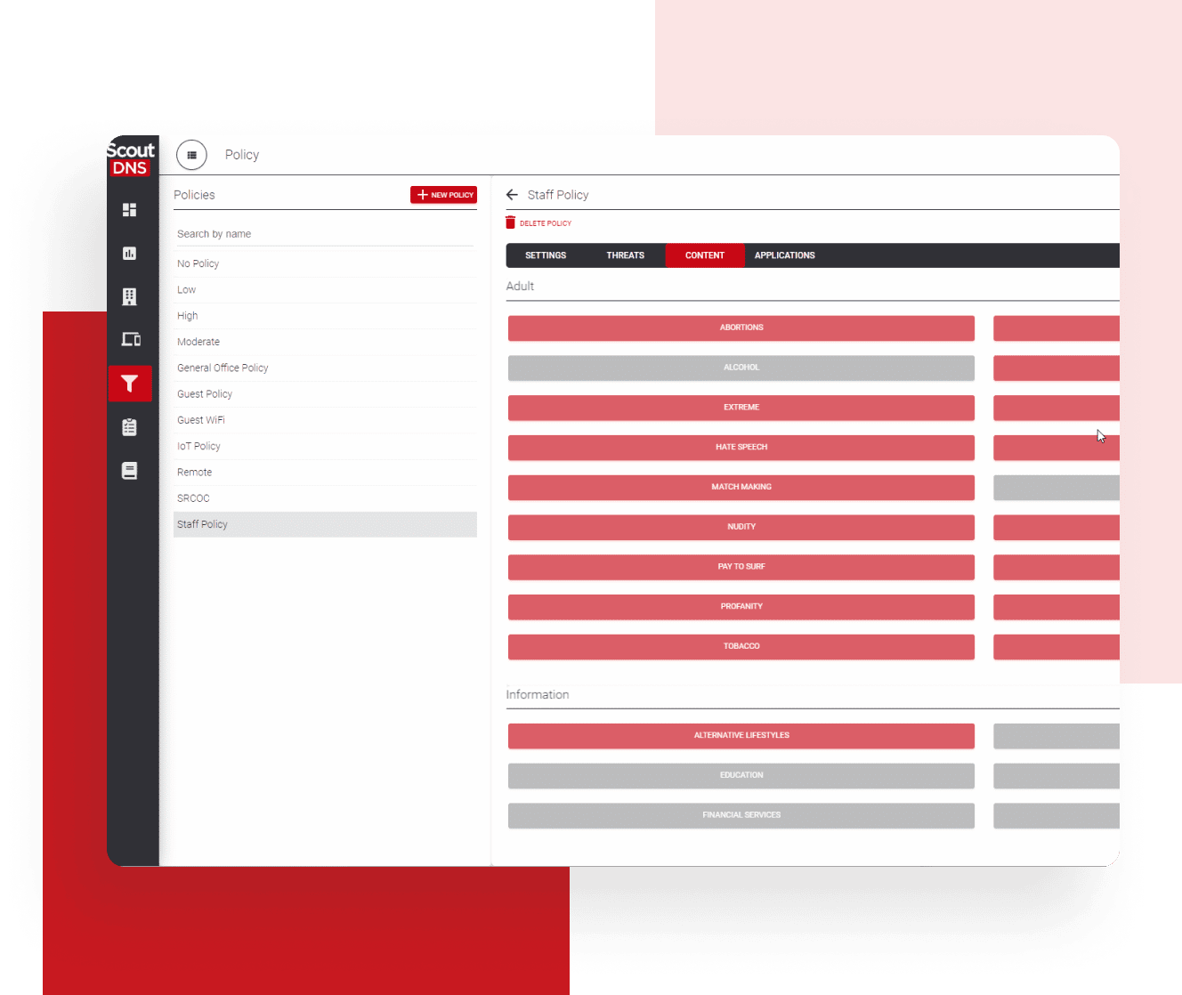 AI-powered content filtering dashboard