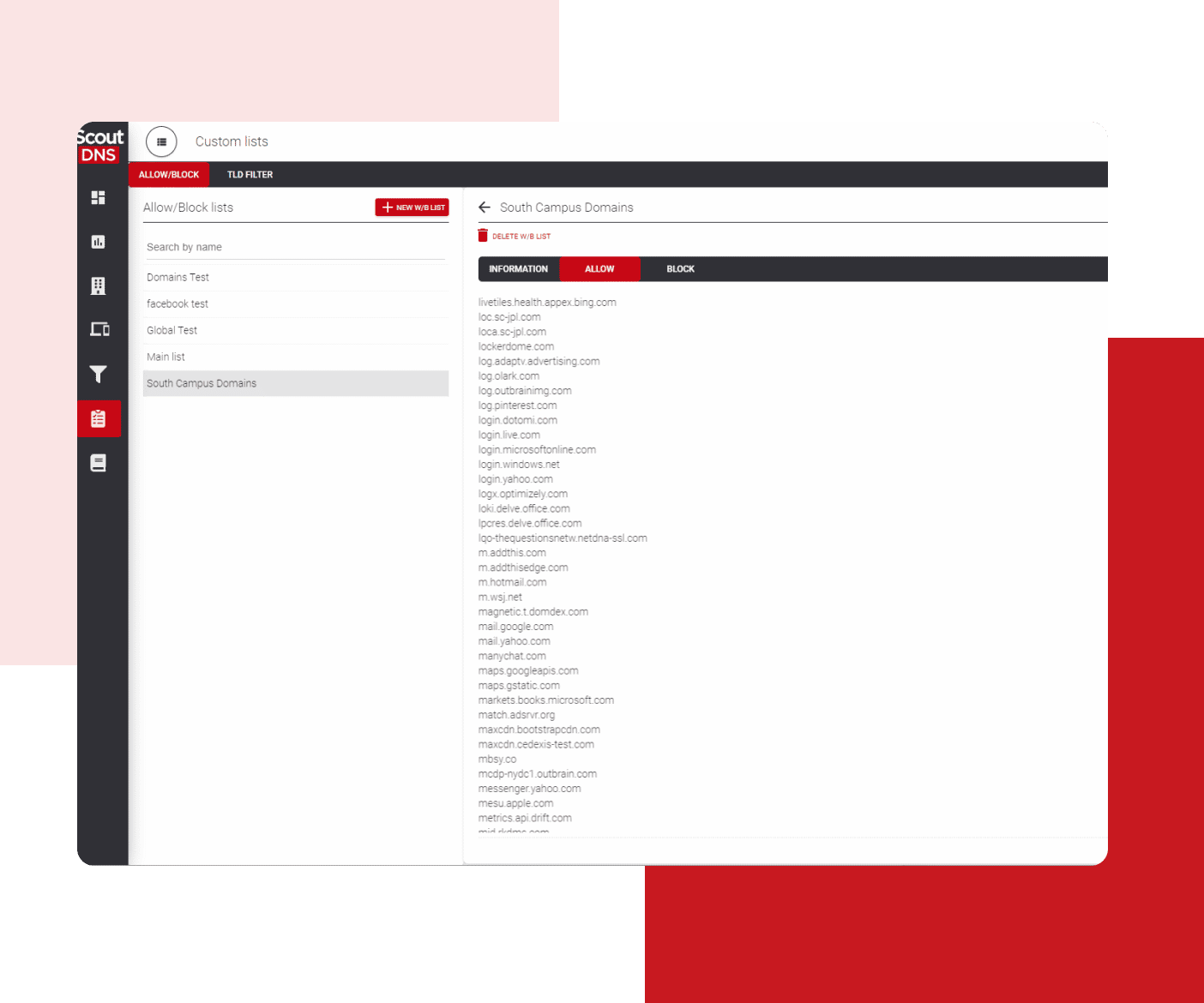 Custom Allow and Block Lists management interface