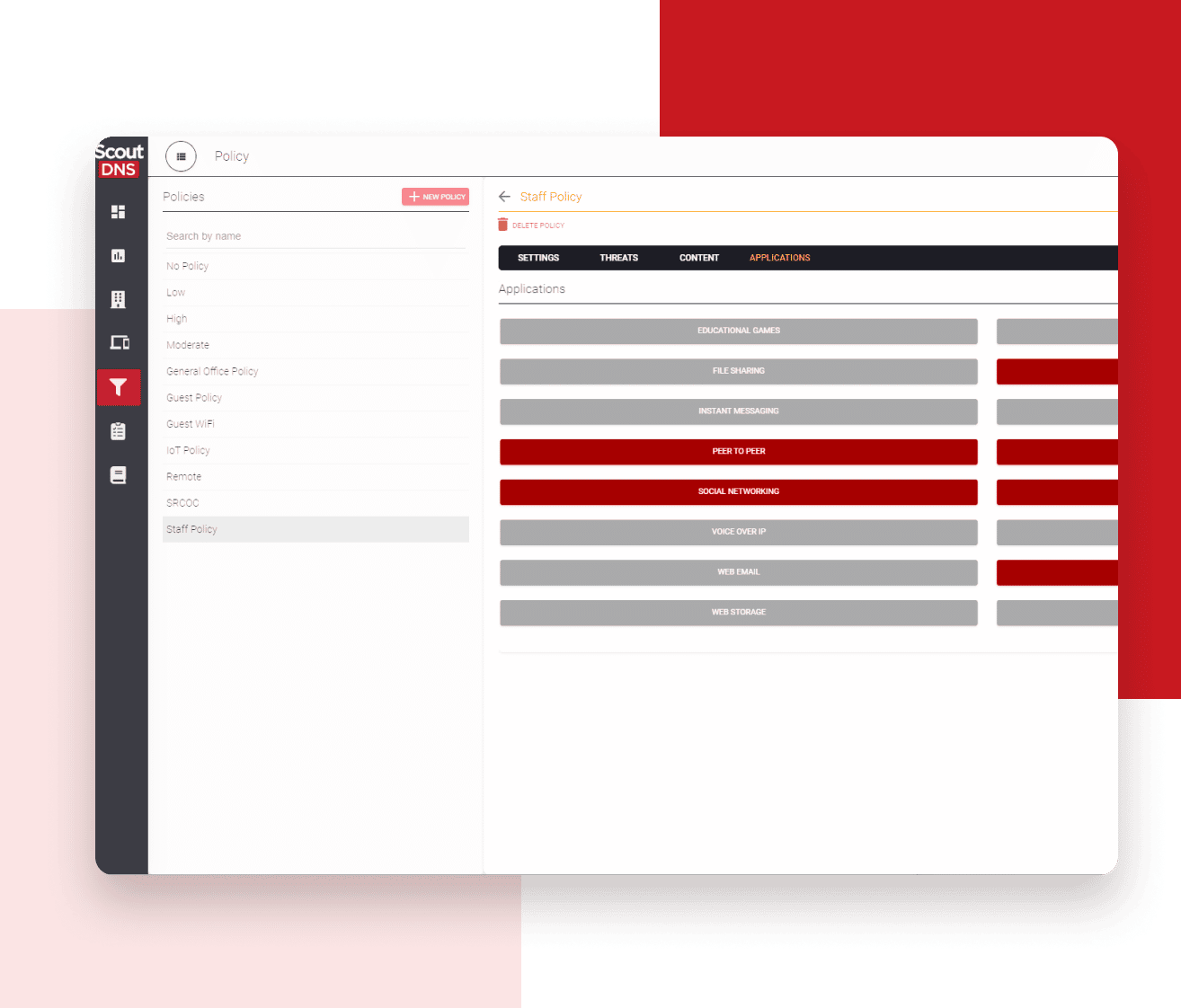 Application Filter management interface