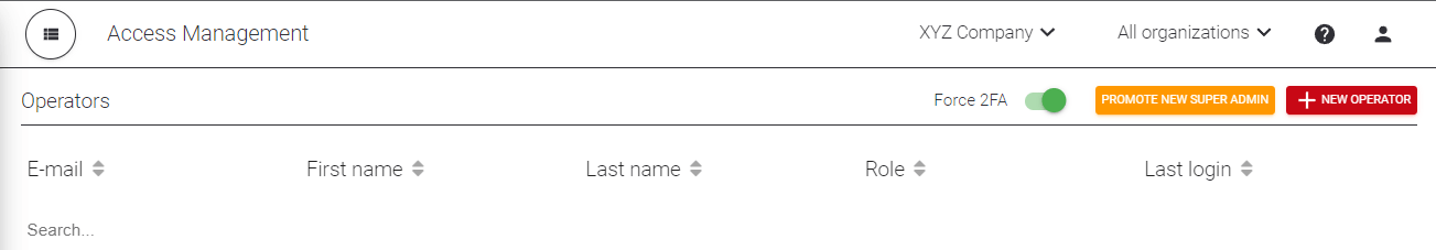 2FA toggle on the Access Management screen