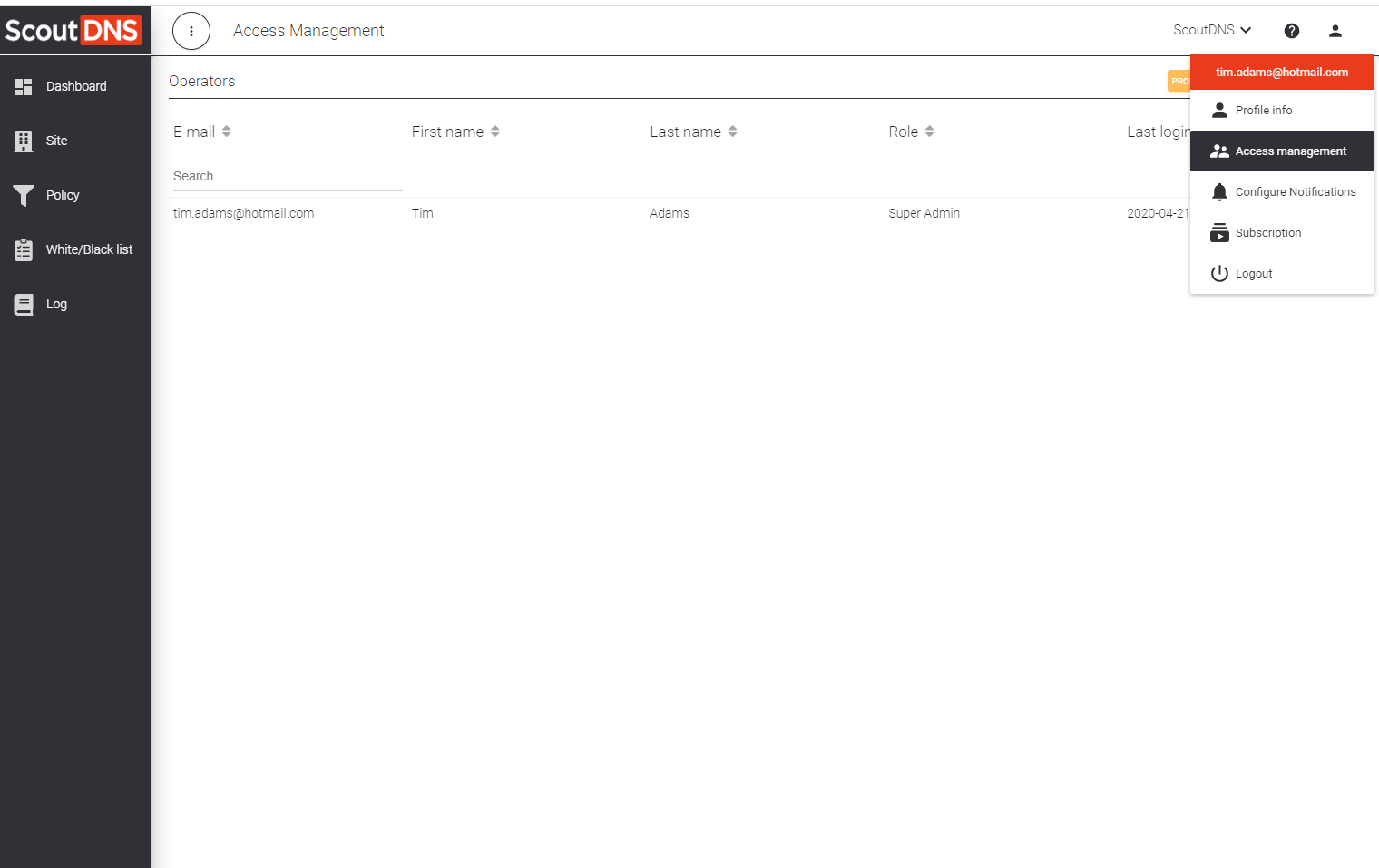 Access Management page