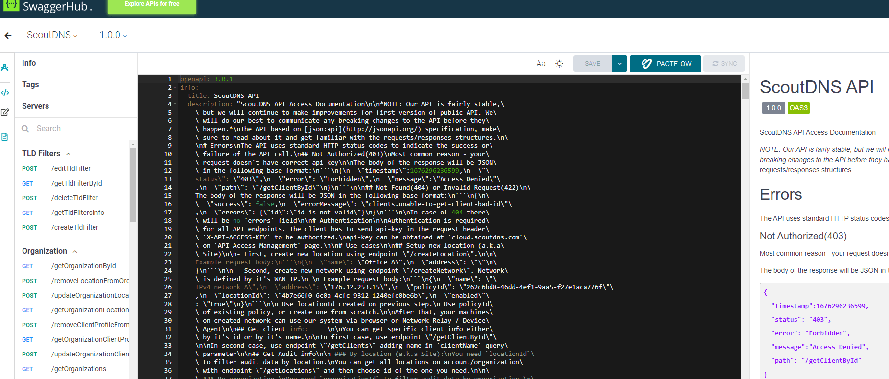 ScoutDNS API documentation on SwaggerHub