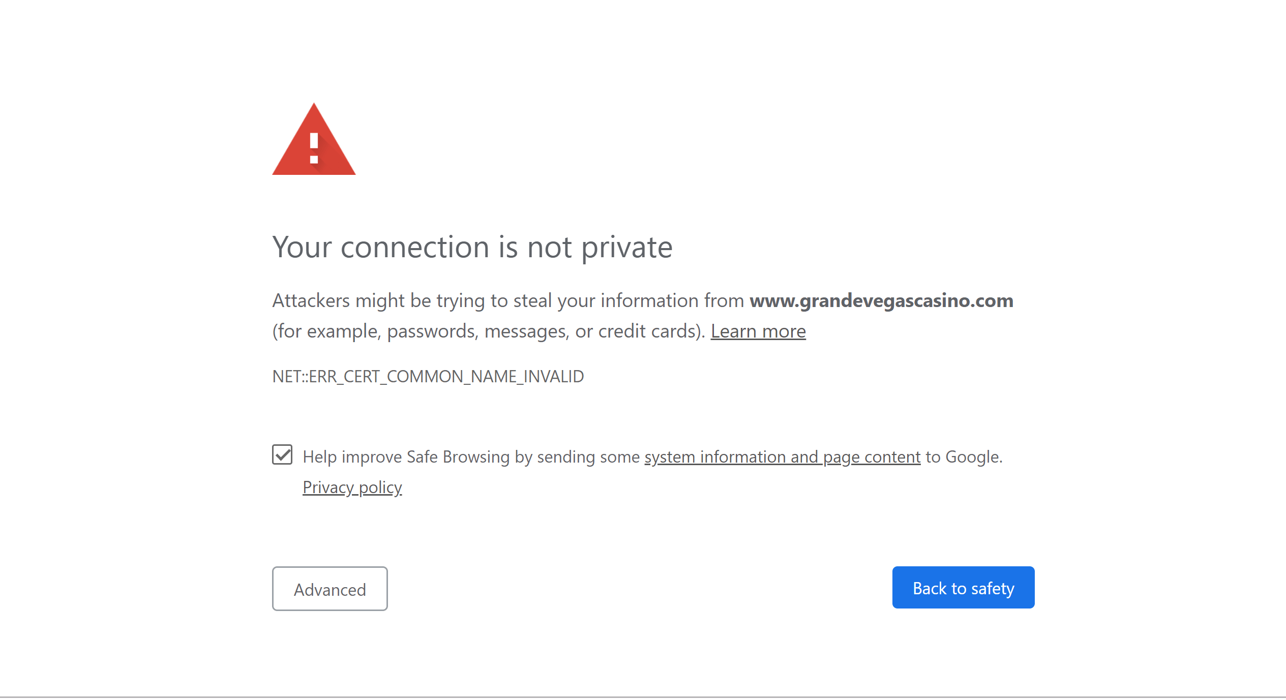Block page HTTPS error in a browser
