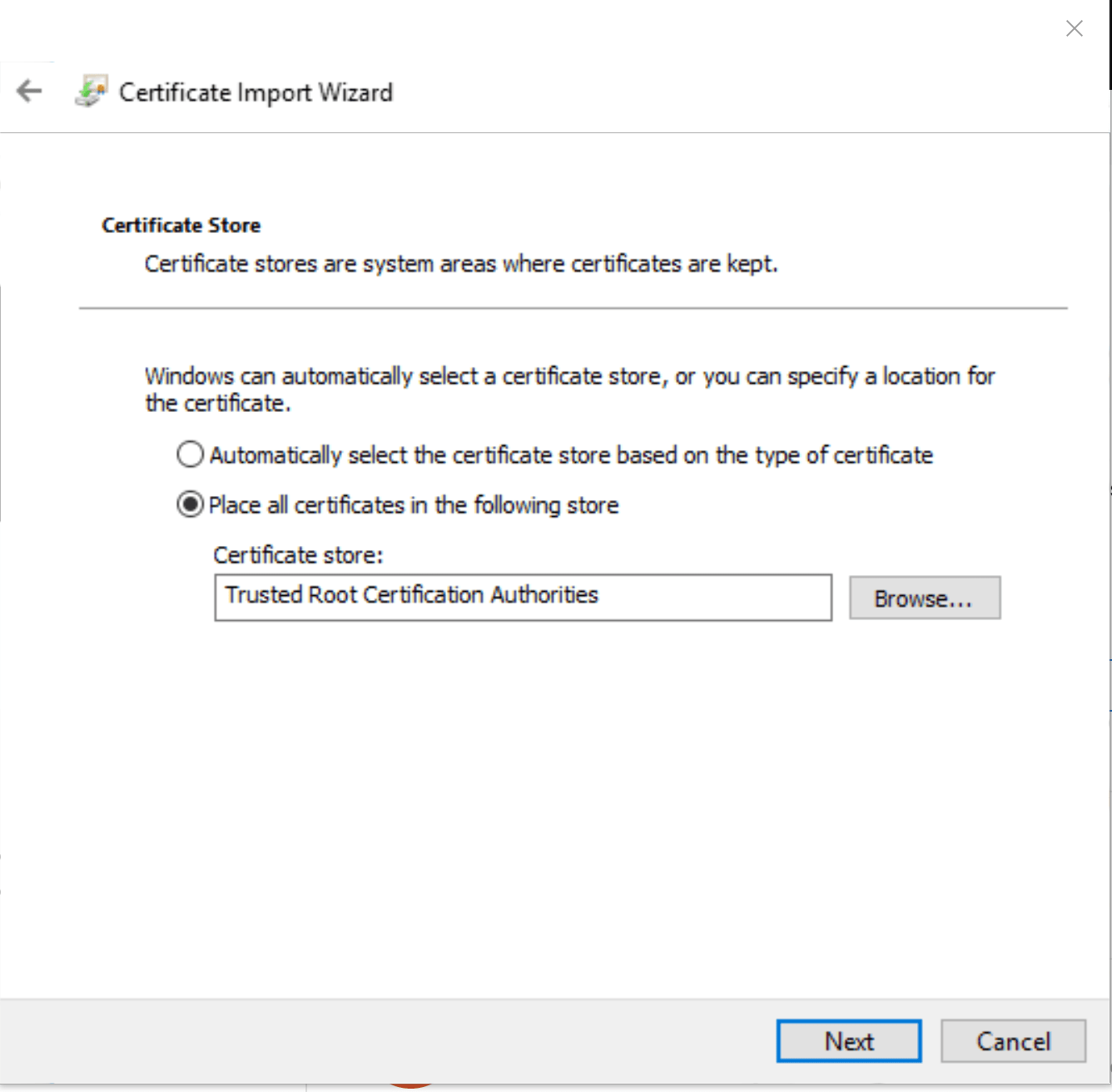 Trusted Root Certification Authorities store