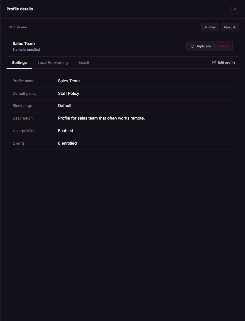 A profile’s settings