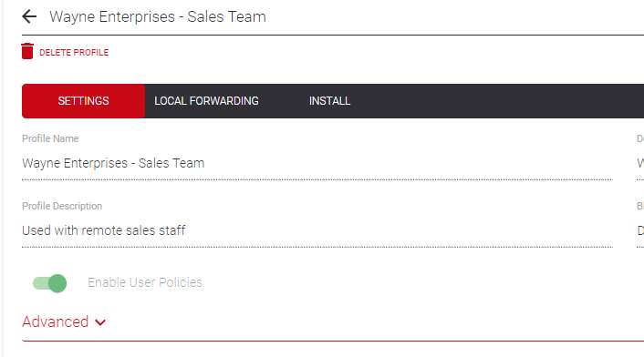 Enabling User Policies on a Device Profile