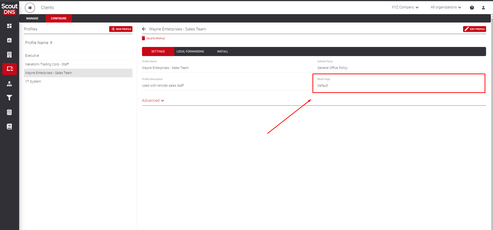 Assigning a block page to a Roaming Client profile