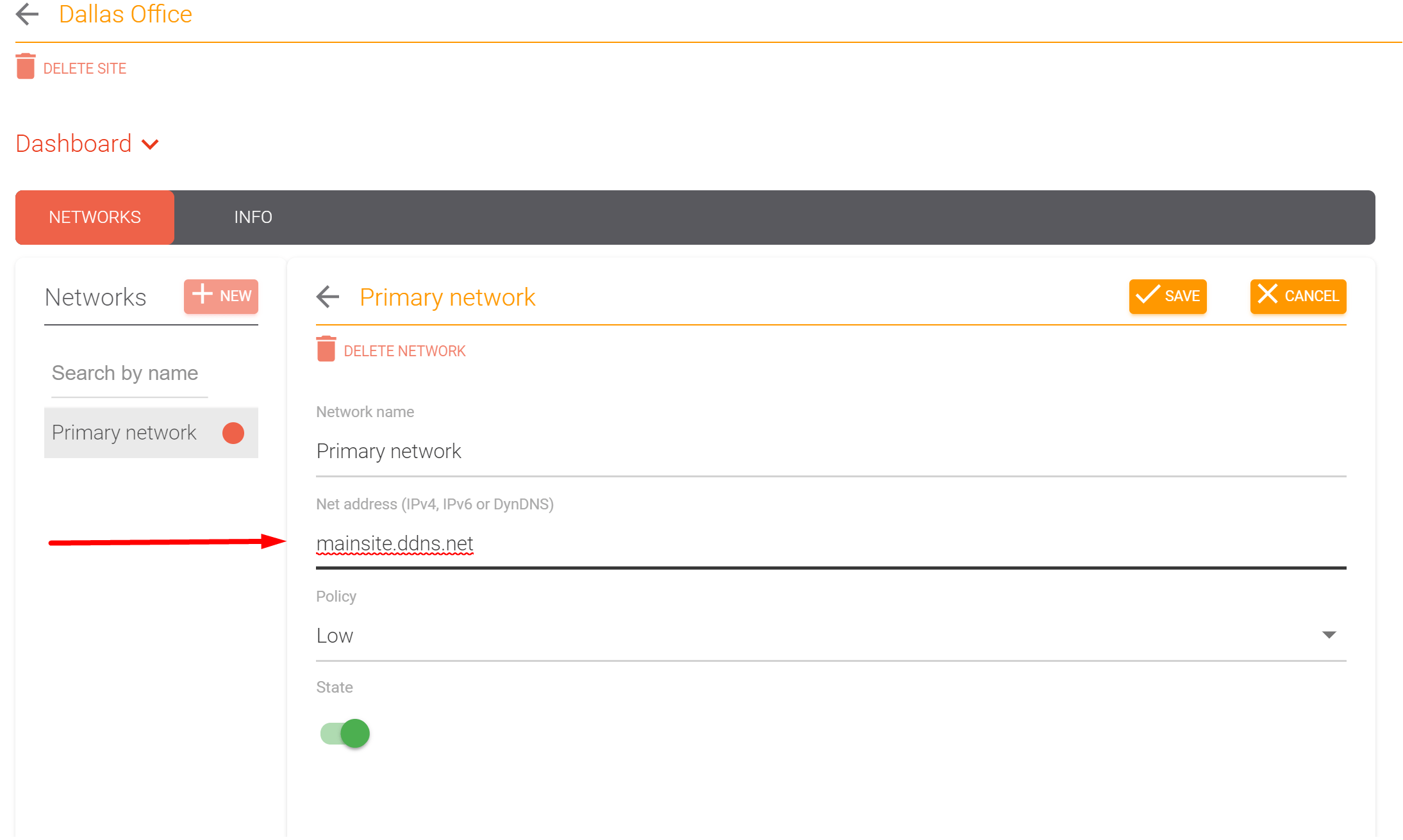 Network configuration with a dynamic-DNS hostname