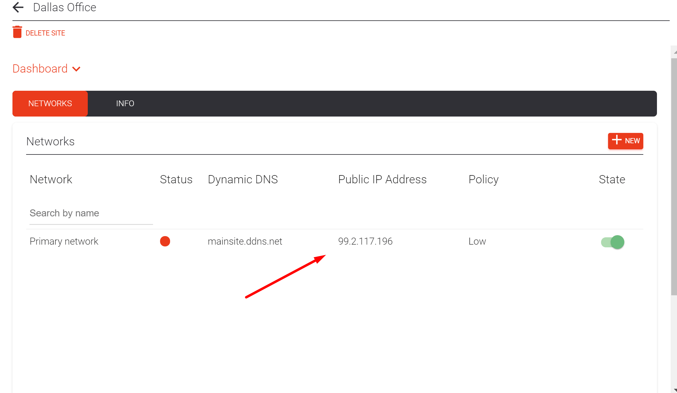 Resolved IP visible in the network row