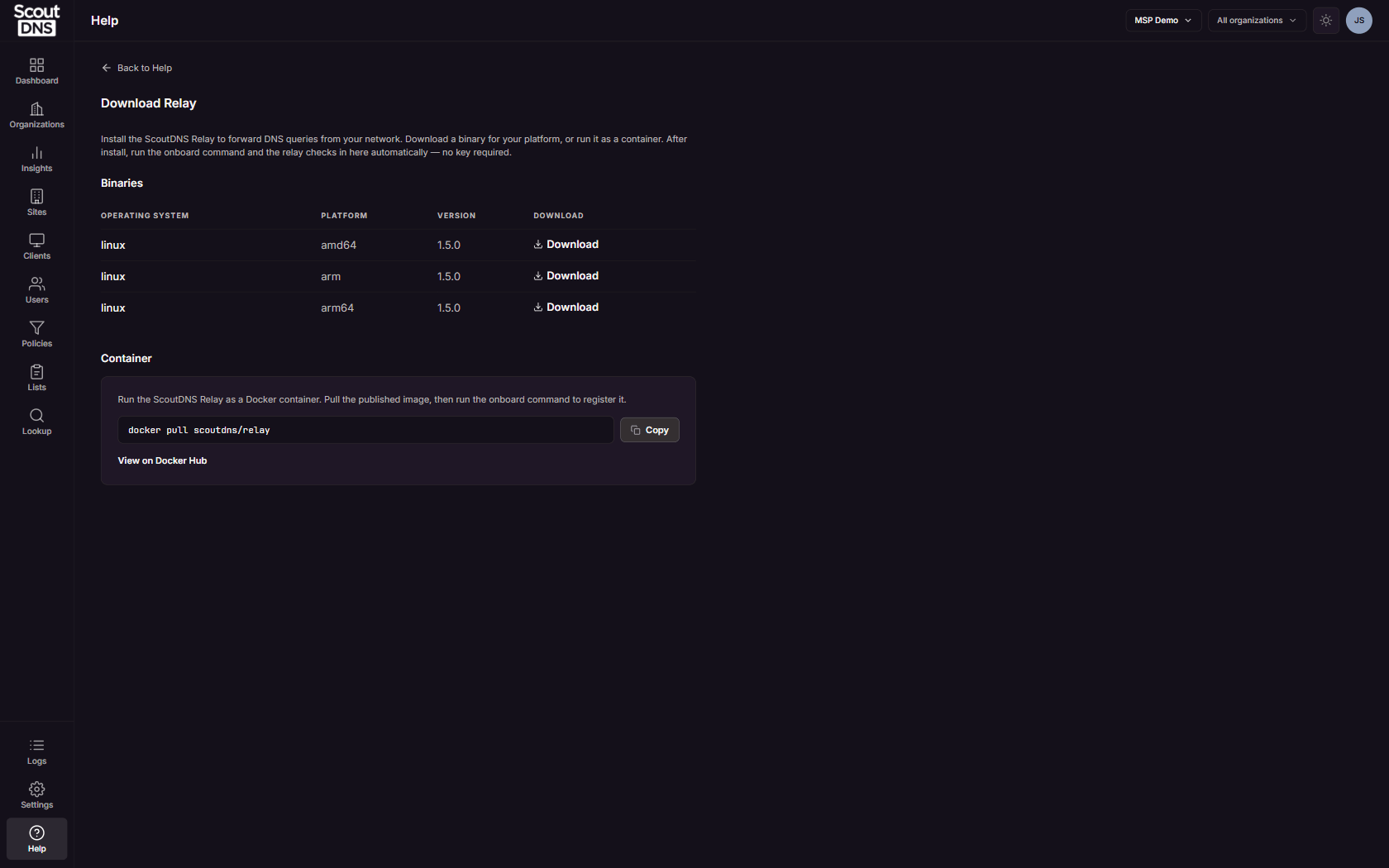 The Download Relay page