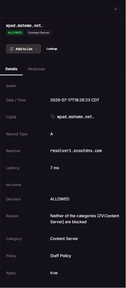 Query log detail drawer