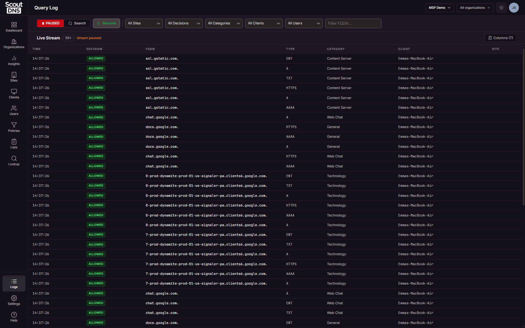 The live query stream