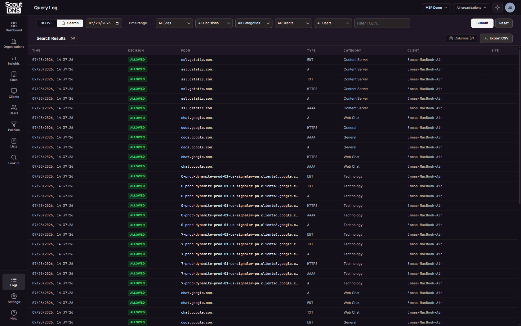 Search mode with filters