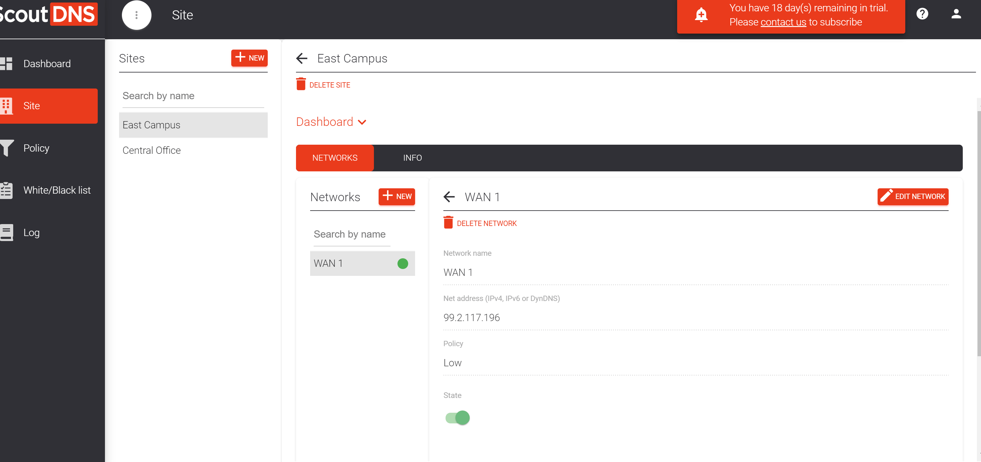 Adding a network under the site
