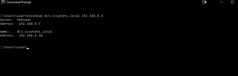 Local DNS test via nslookup