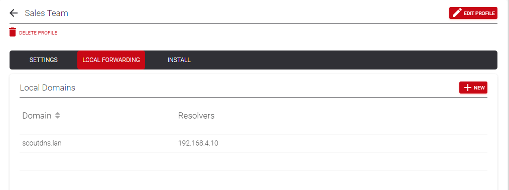 Local forwarding tab on a profile