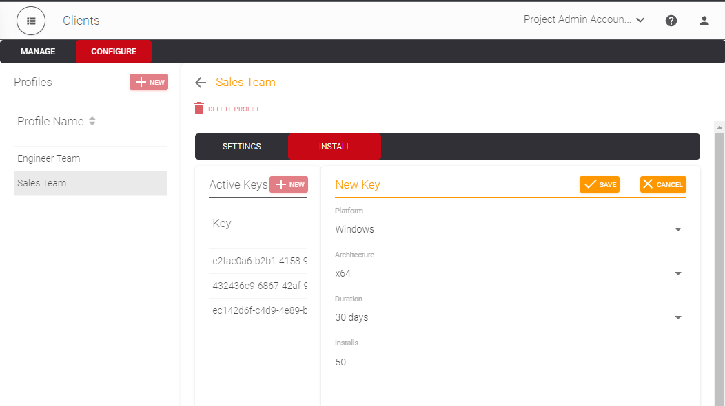 Install key generation form