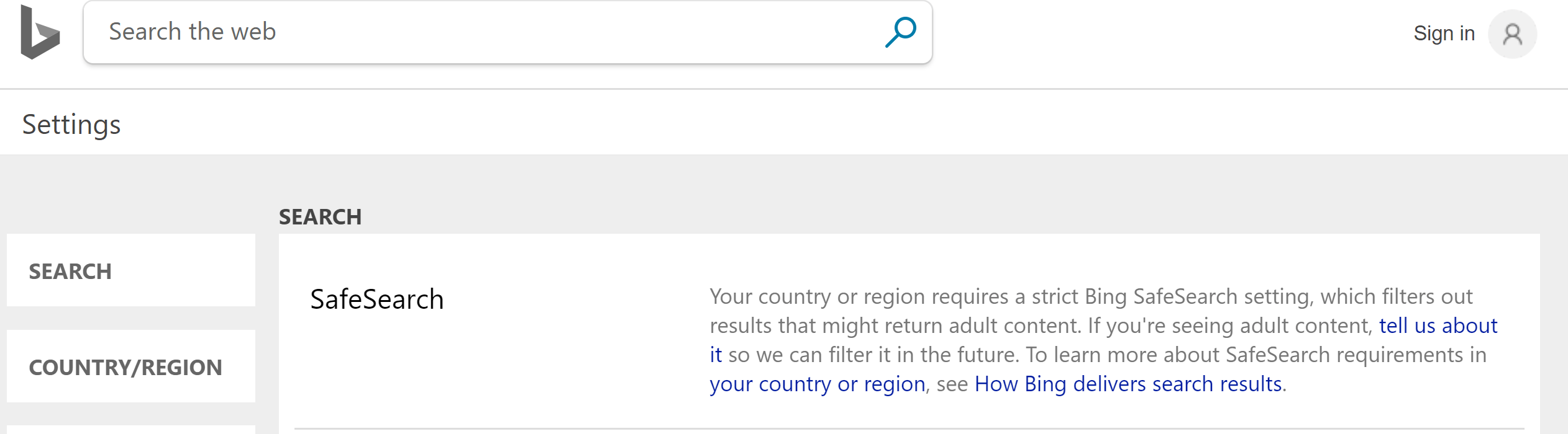 Bing displaying Safe Search results