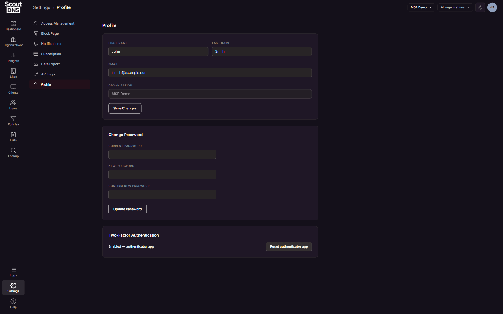 The Profile section