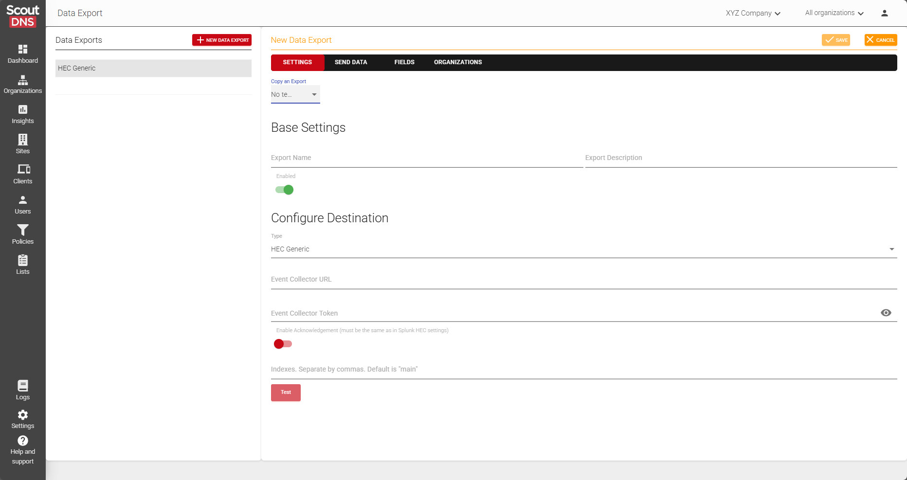 Endpoint settings configuration screen