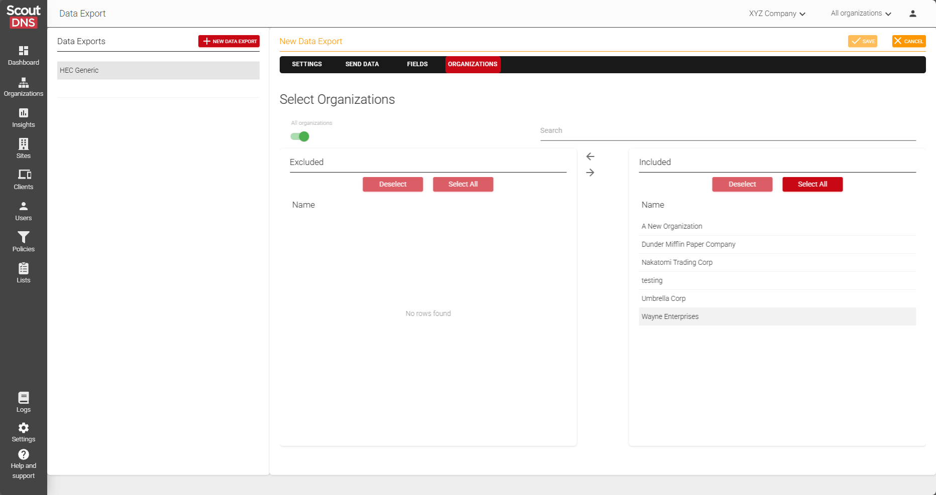 Organization scope screen for MSP accounts