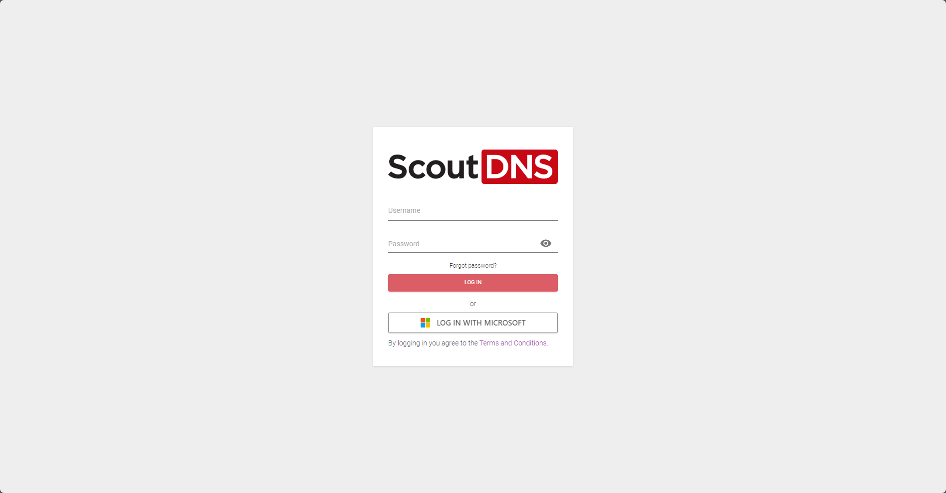 ScoutDNS login page with Login with Microsoft button