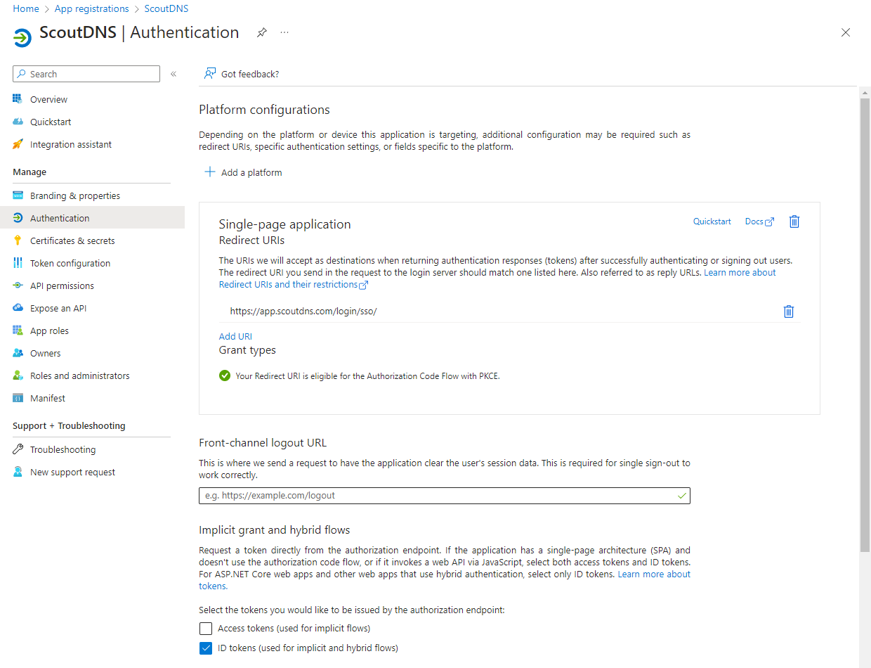 Authentication / token type configuration