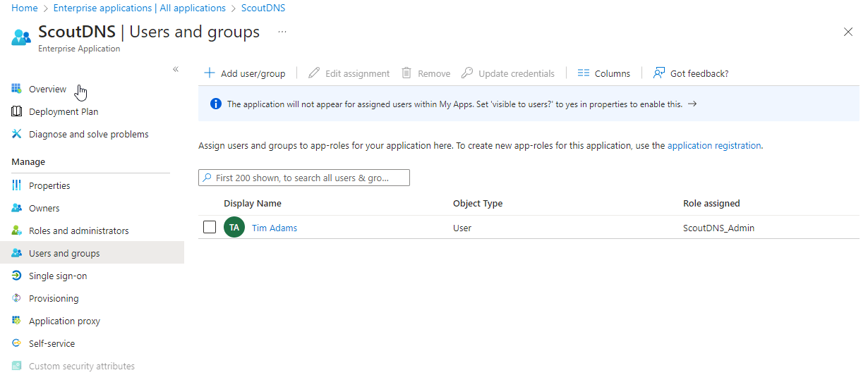 Assigning users in Enterprise Applications