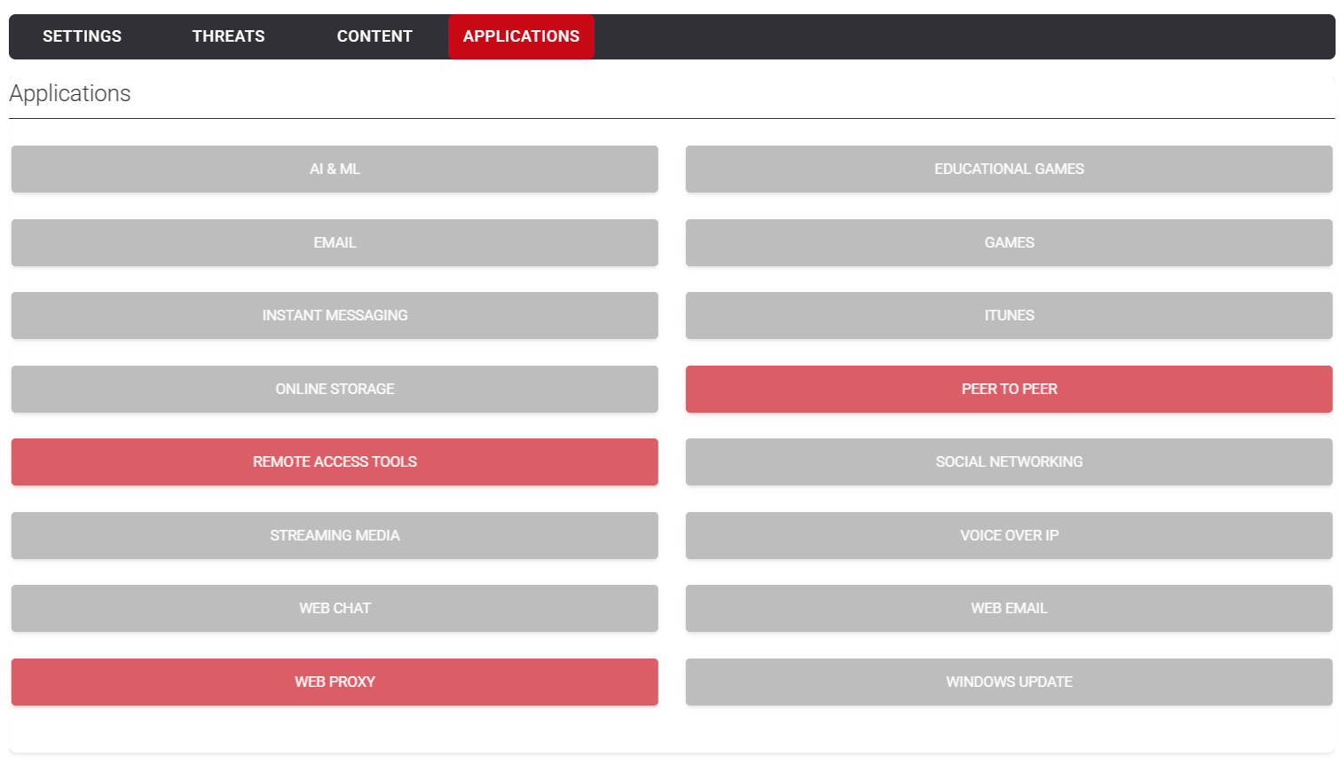 Policy Applications tab