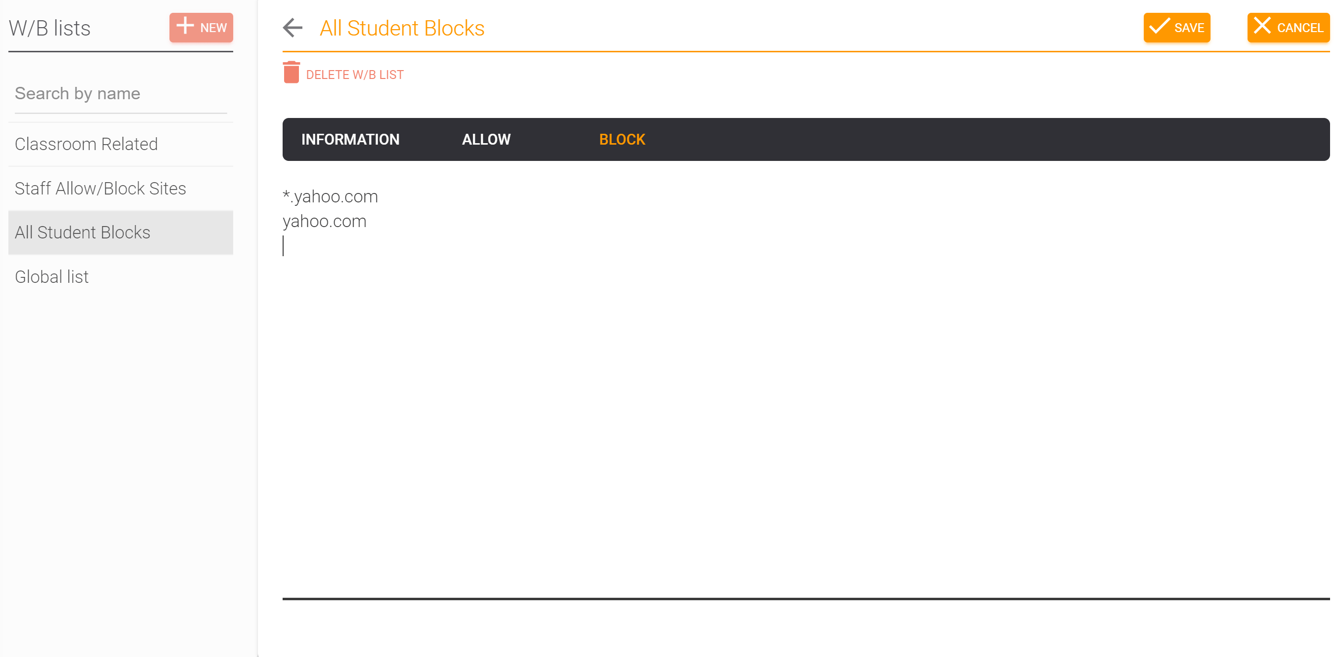 Adding allow/block entries to a list