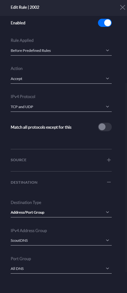 Create WAN Out rule assigning Resolver Group to the DNS Port Group