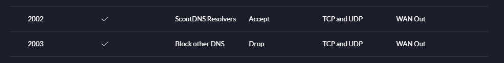 Configured rules allowing only specific DNS resolvers